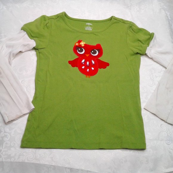 Gymboree Other - Gymboree Girls Shirt Lime Green Embroidered Pink Owl Gems White Longsleeves Sz 8